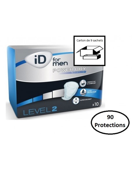 Protections urinaires hommes Carton de 9 packs de 10, soit 90 protections "iD For Men Level 2"
